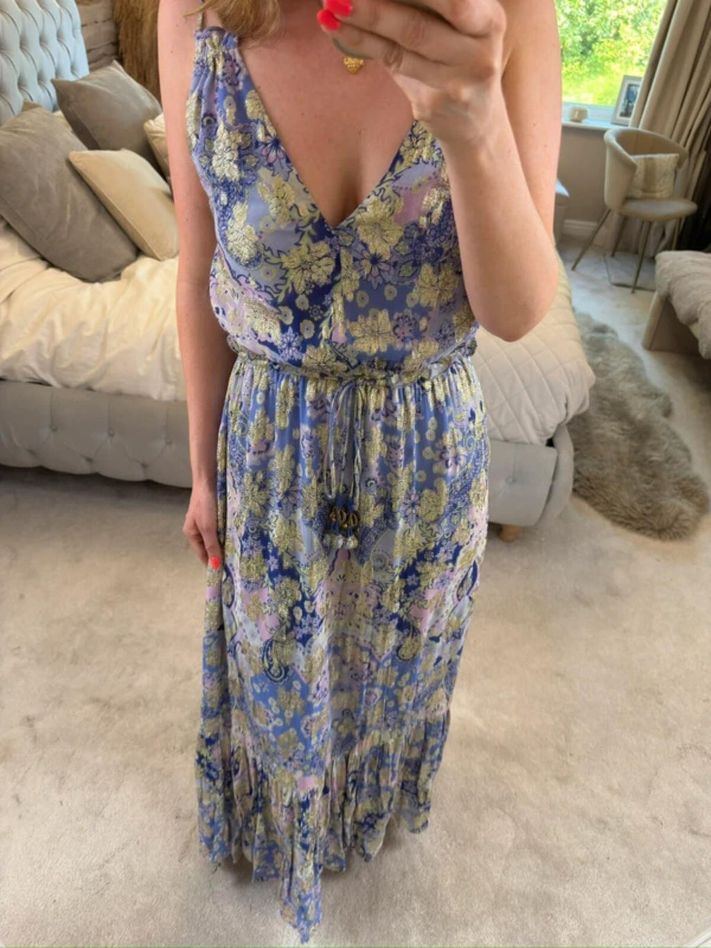 River Island Lilac & Gold Boho Tassel Maxi Dress 8