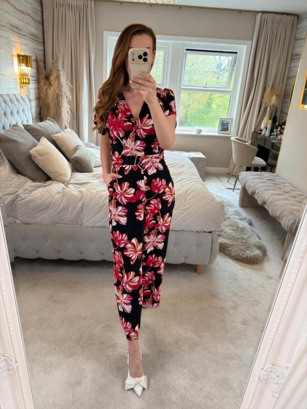 Whistles Black & Red Floral Jumpsuit Small