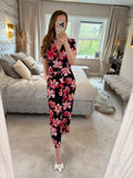 Whistles Black & Red Floral Jumpsuit Small