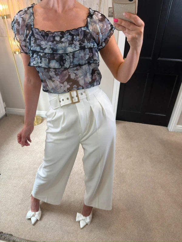 Y2K Sheer Floral Long Blouse Small