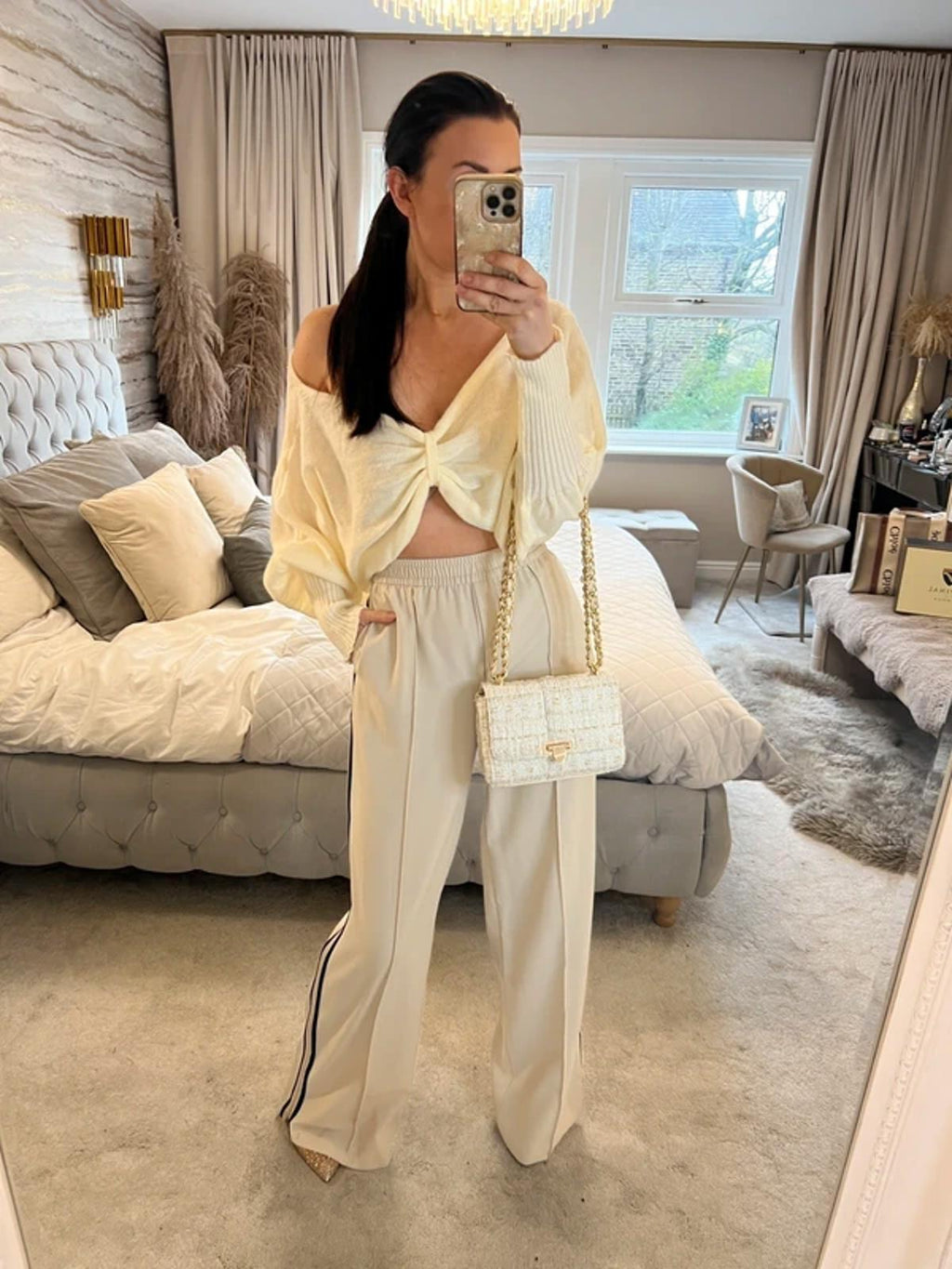 Cream Knot Front Knitted Top Large