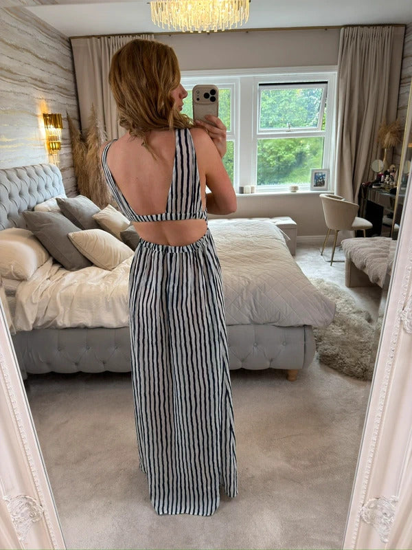 BNWT Navy & White Stripe Sheer Maxi Dress 6/8