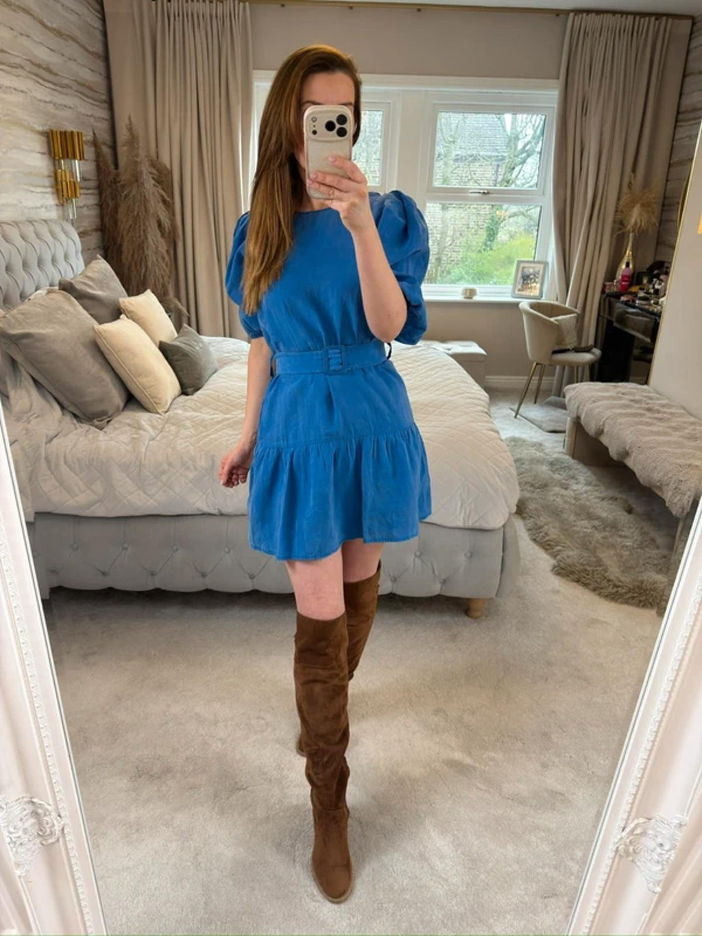 Zara Blue Belted Mini Dress Medium
