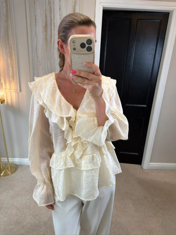 M&S Cream Frill Textured Blouse 18