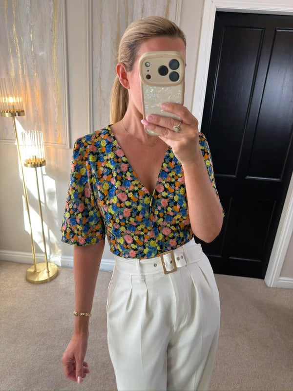 ASOS Multicoloured Floral Tie Back Blouse 10