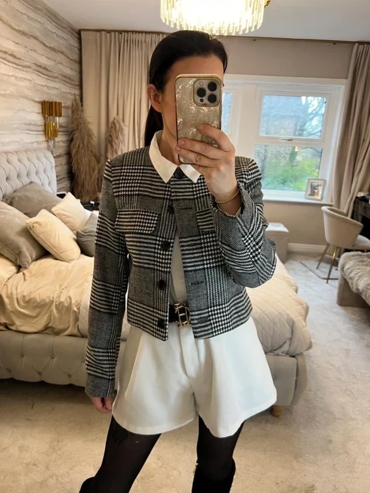 BNWT Black & White Dogtooth Cropped Blazer 16