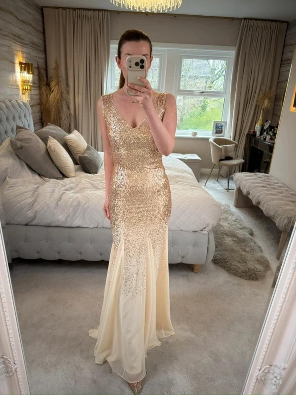 BNWT Goddiva Gold Sequin Evening Dress 6/8