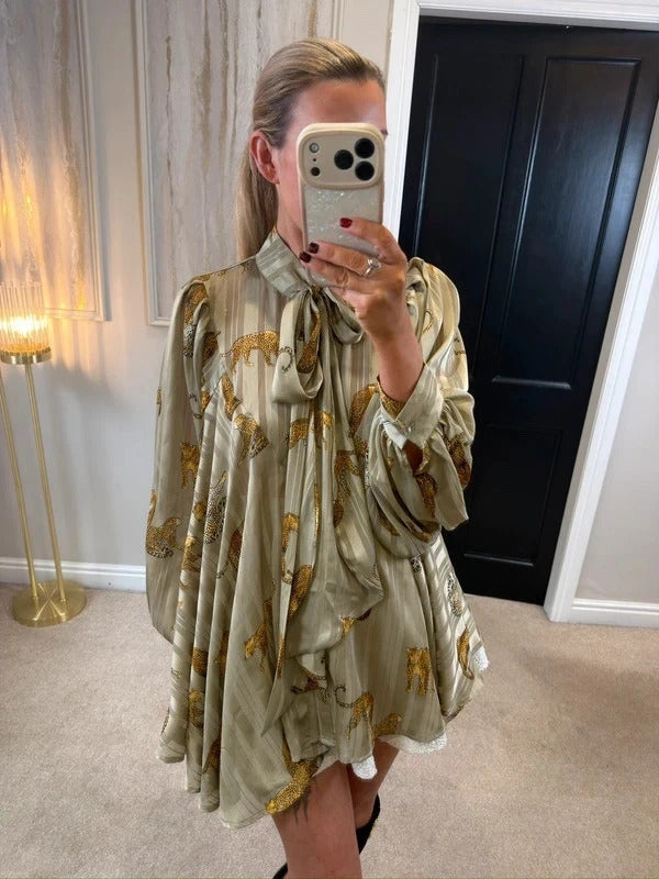 NB Avenue Animal Print Pussybow Blouse Tunic One Size