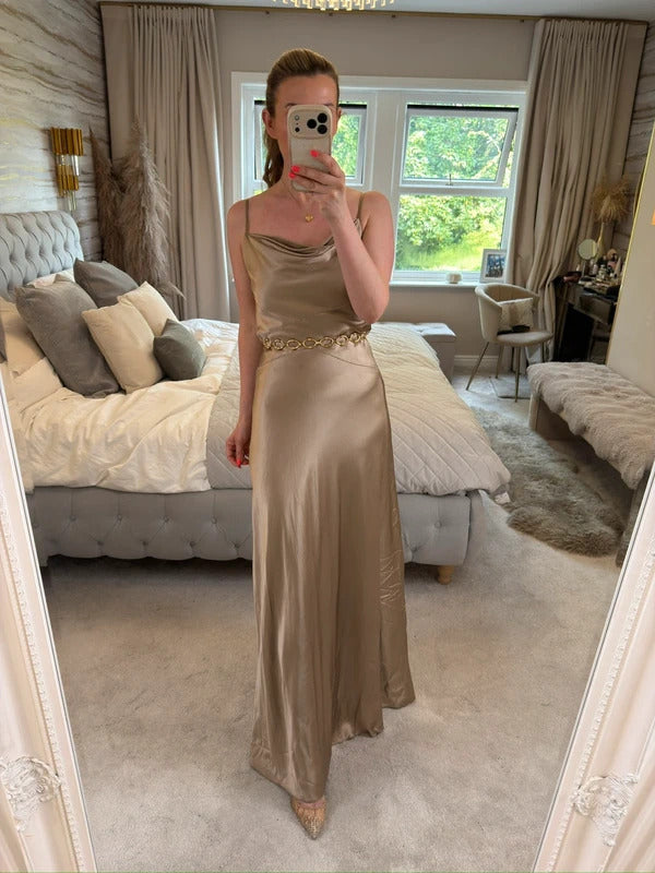 Vintage Monsoon Gold Silk Beaded Dress 10
