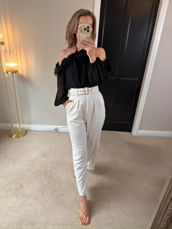 River Island Black 3D Rose Blouse 8