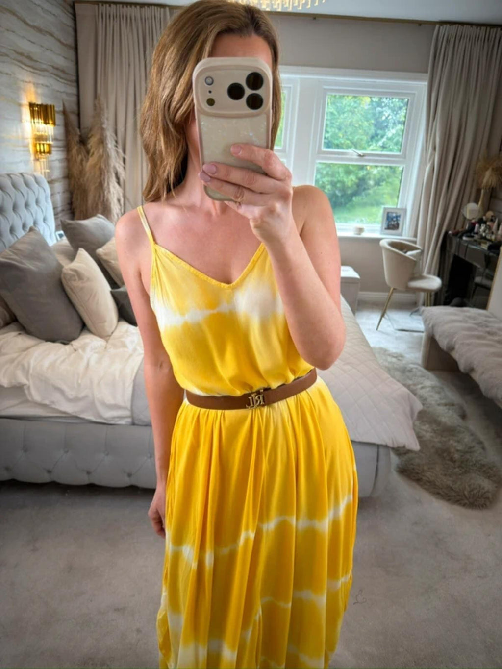 Boutique Yellow Tie Dye Dip Hem Dress One Size