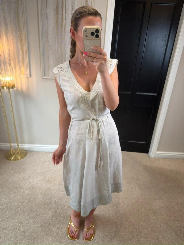 Jigsaw Light Stone Linen Dress 12