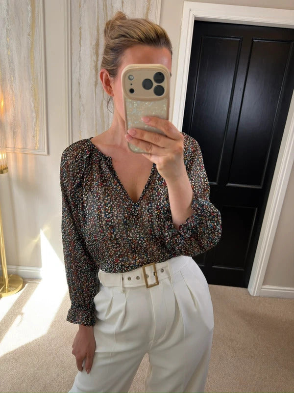 Oliver Bonas Black Multicoloured Floral Sheer Blouse 10