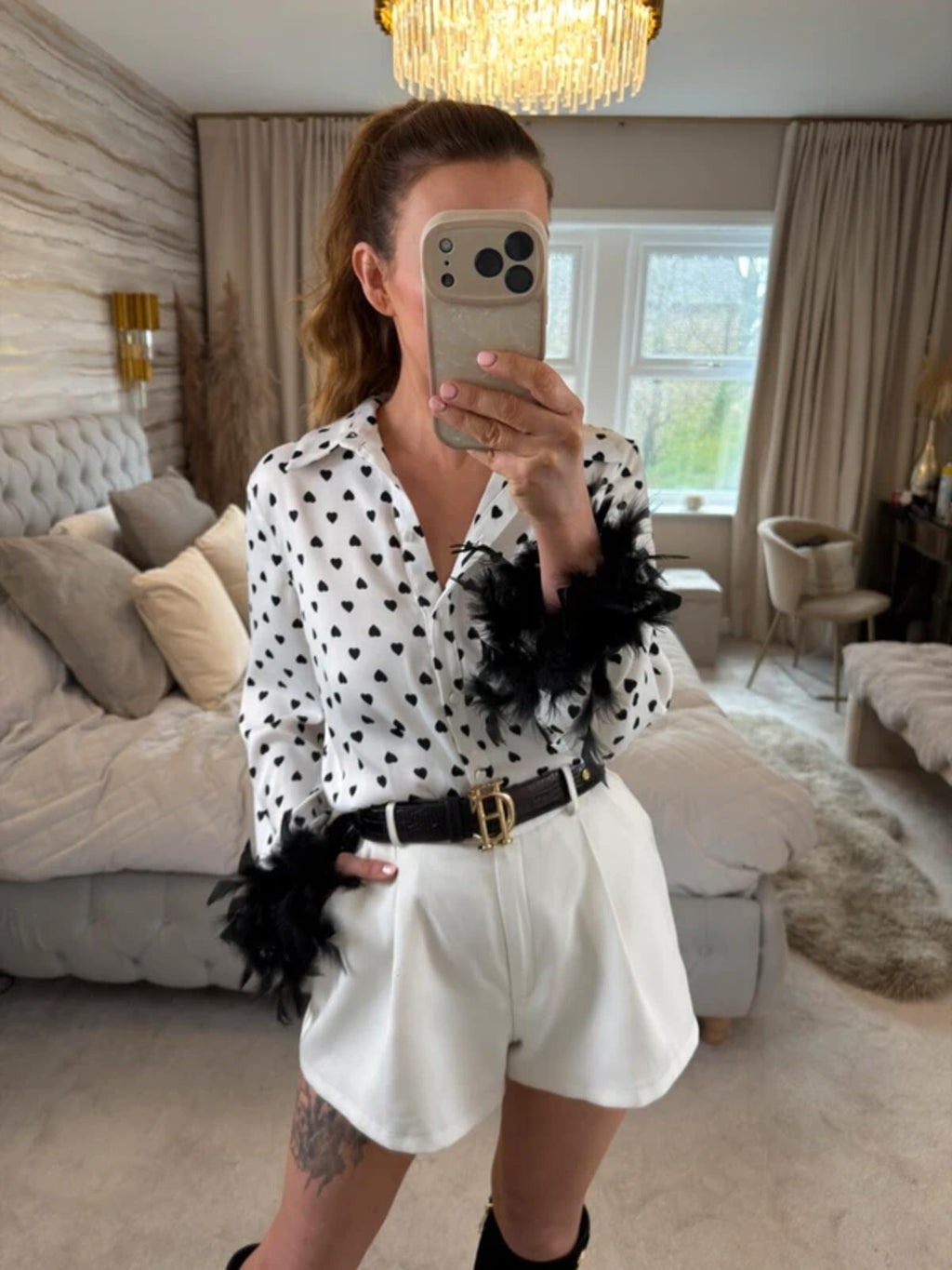 River Island White & Black Love Heart Feather Shirt 8