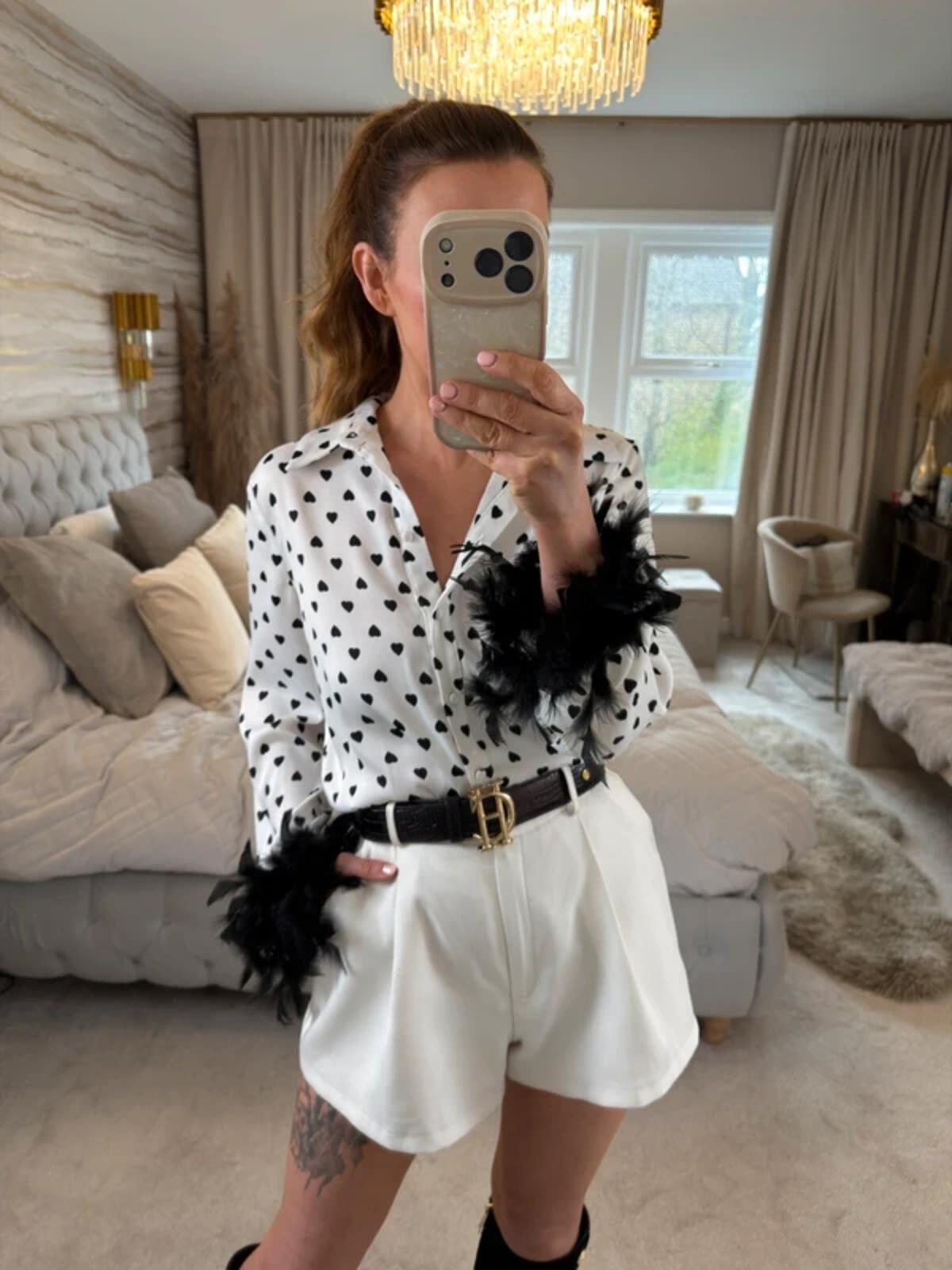River Island White & Black Love Heart Feather Shirt 8