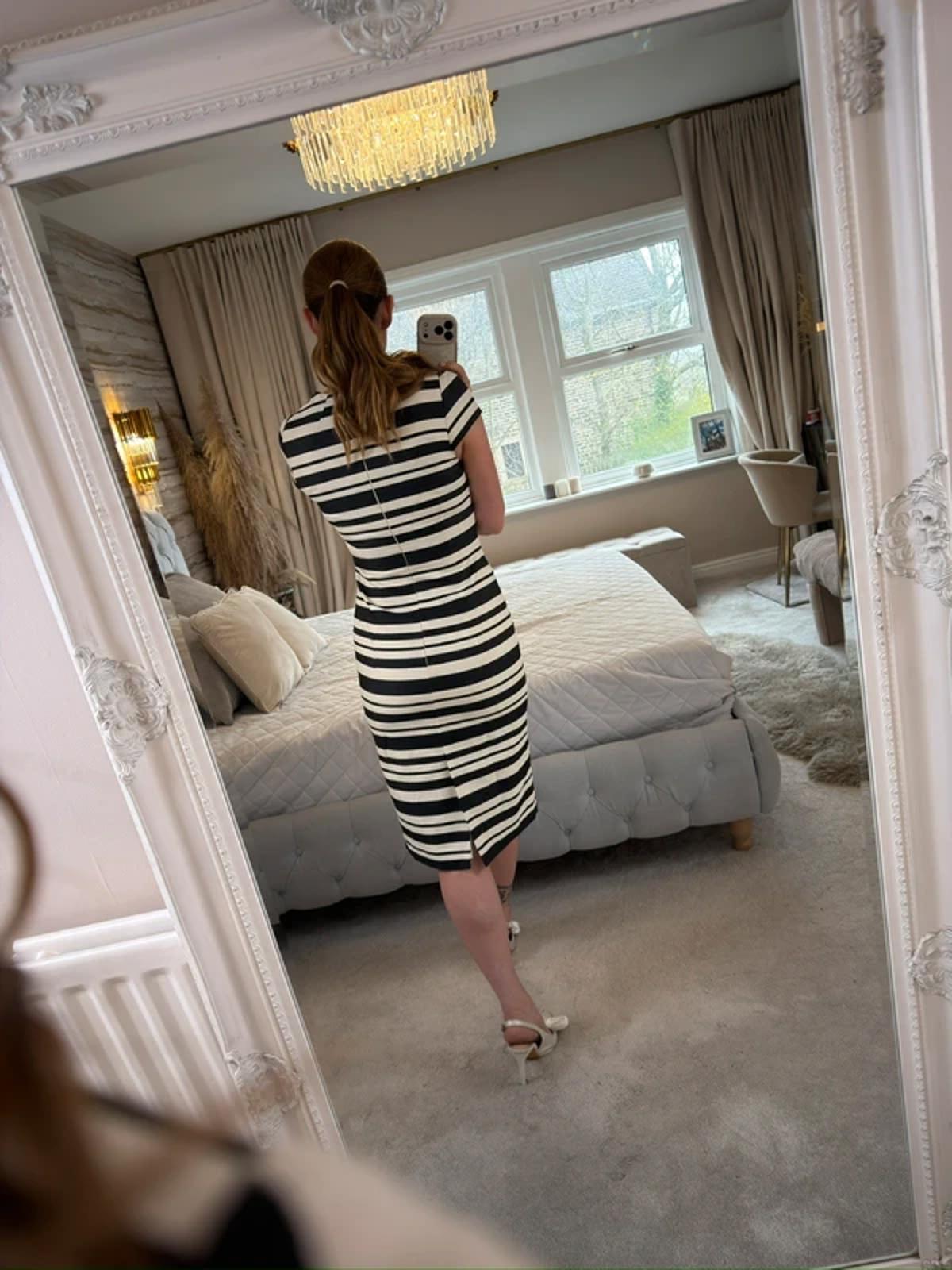 Hobbs Black & Cream Stripe Tailored Dress 8