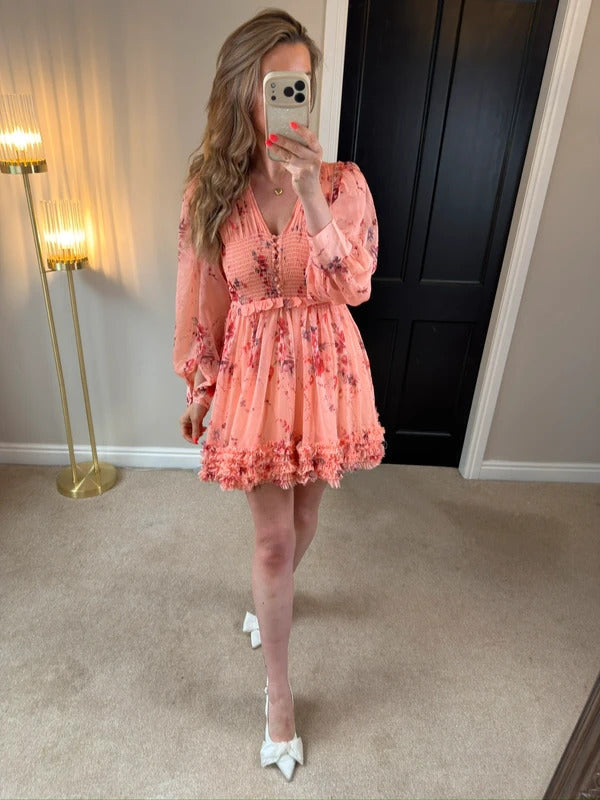 BNWT Anne Louise Boutique Pink Floral Frill Dress 8