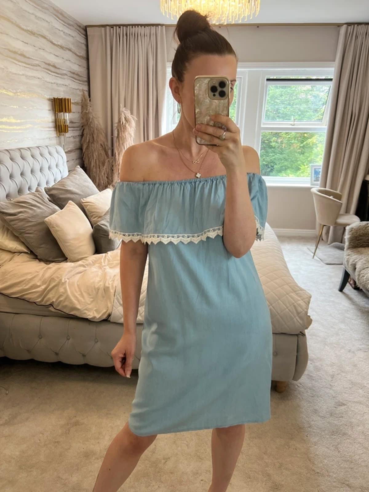 New Look Light Blue Denim Off The Shoulder Dress 8