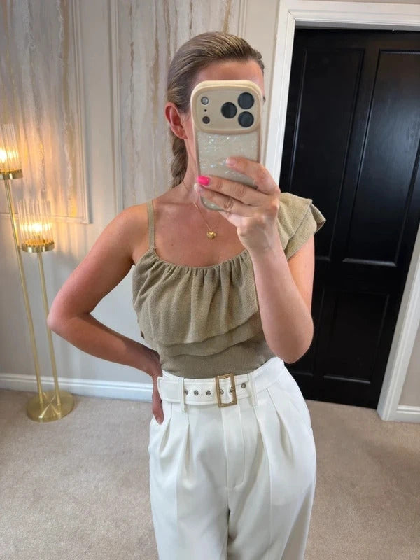 BNWT Zara Oatmeal Asymmetrical Knit Top Small