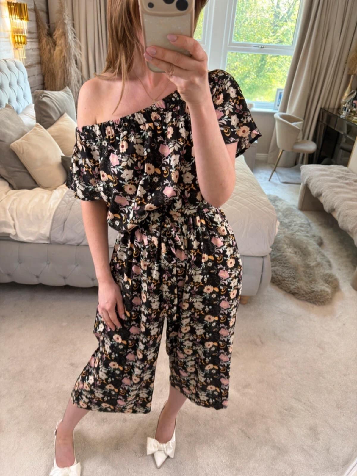 Joe Browns Black Floral Off The Shoulder Cropped Jumpsuit 12