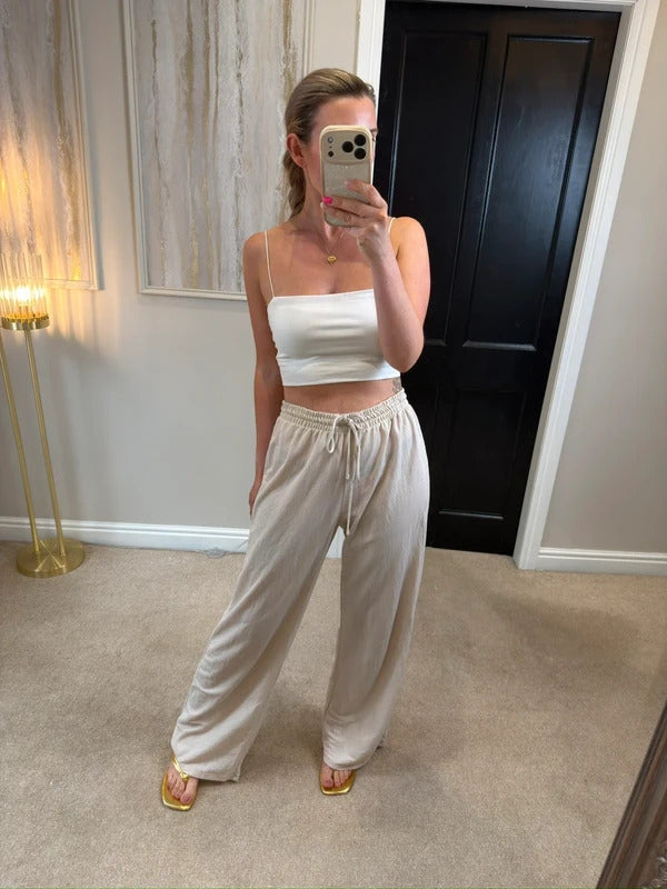 Zara Cream Wide Leg Trousers Large
