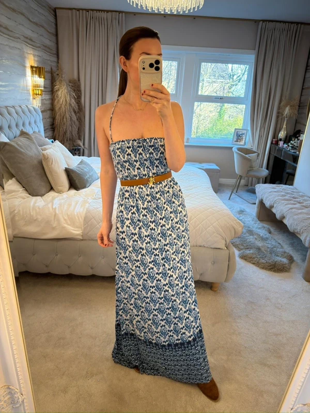 M&S Blue & White Maxi Dress 10
