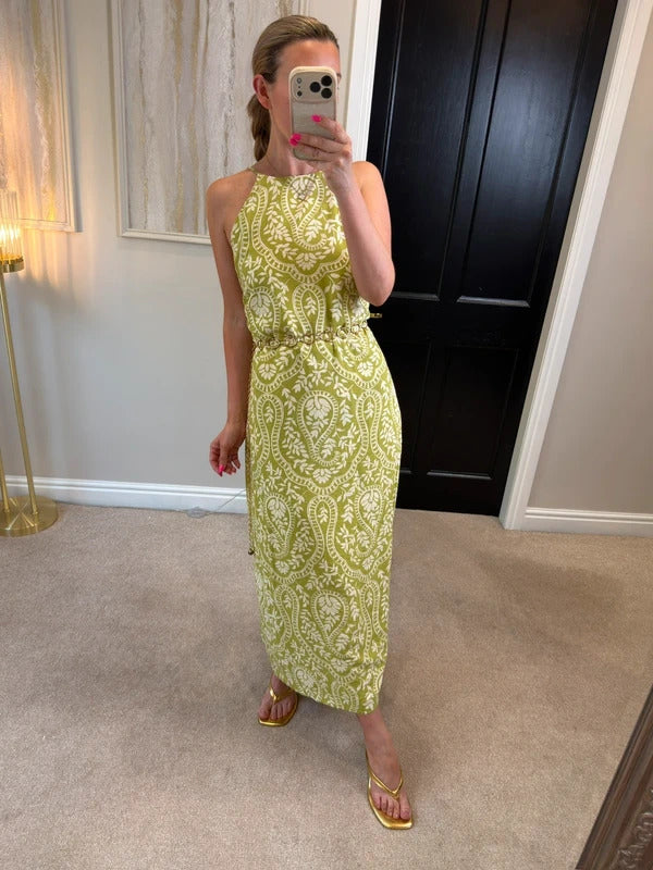 Mango Green Floral Open Back Midi Large