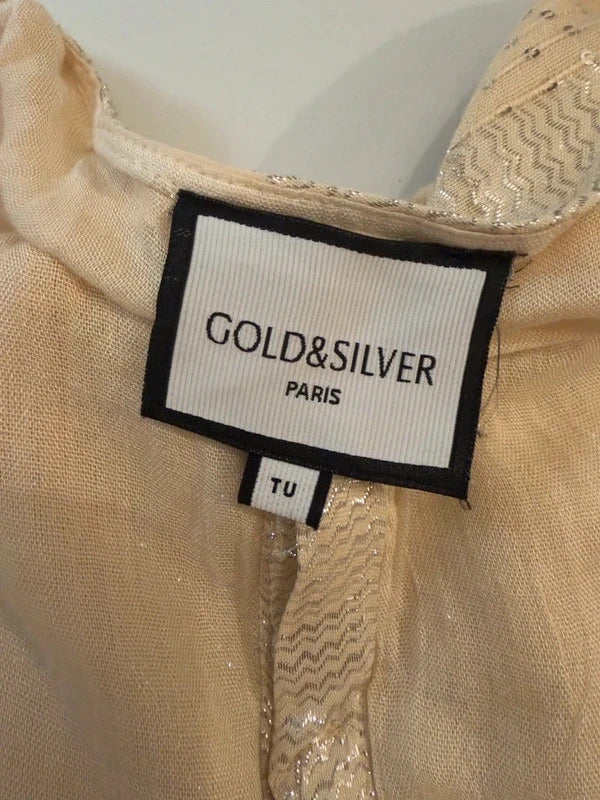 Gold & Silver Paris Beige & Navy Silver Sequin Maxi One Size
