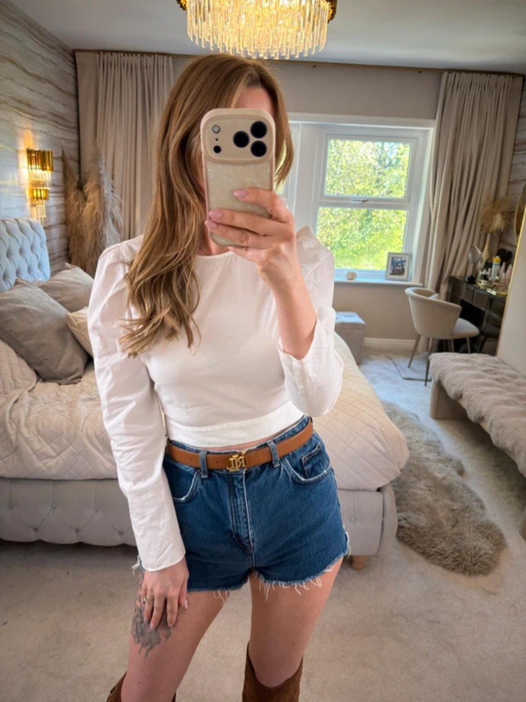 Zara White Puff Shoulder Blouse Small