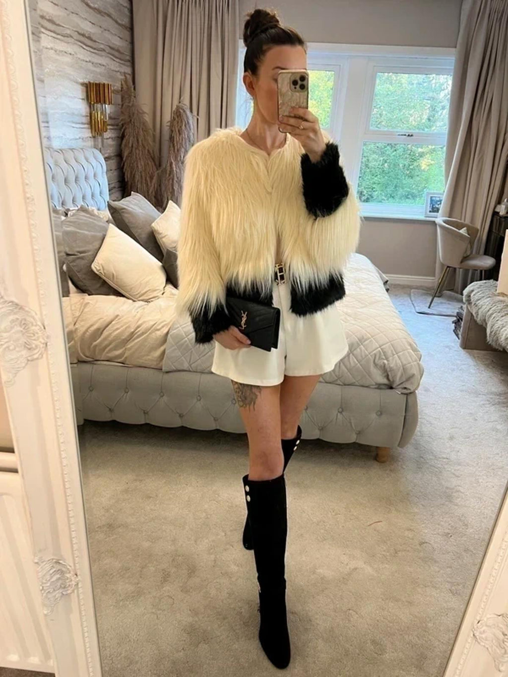 BNWT Unreal Fur Australia Cream & Black Faux Fur Coat Medium
