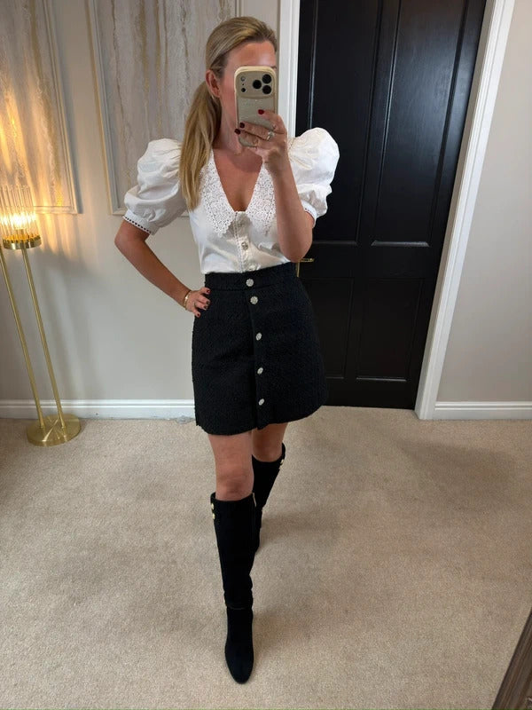 H&M Black Tweed Diamanté Skirt 12