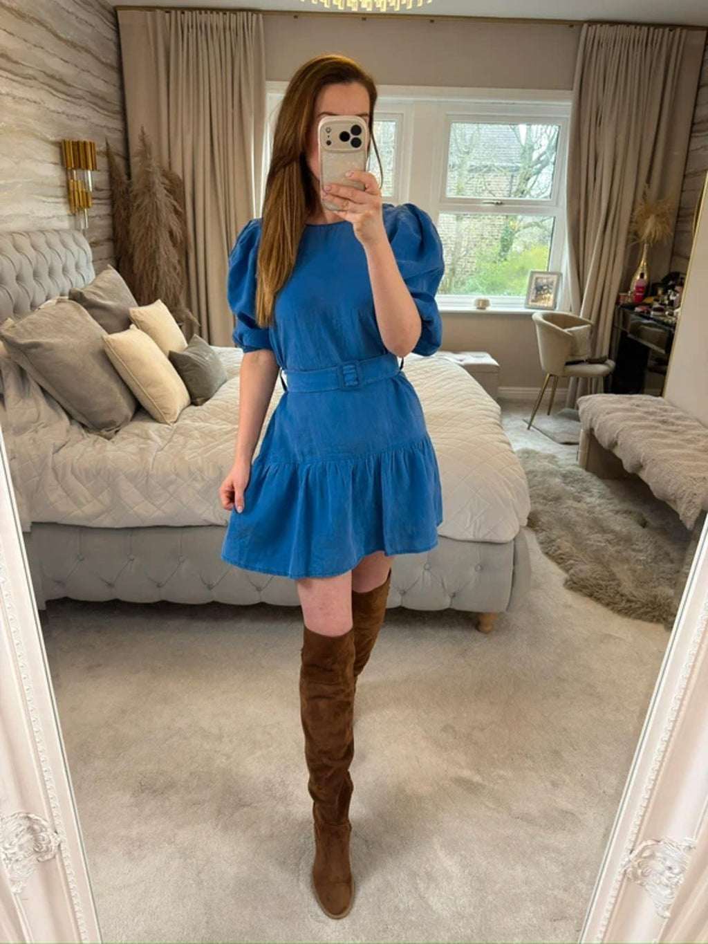 Zara Blue Belted Mini Dress Medium