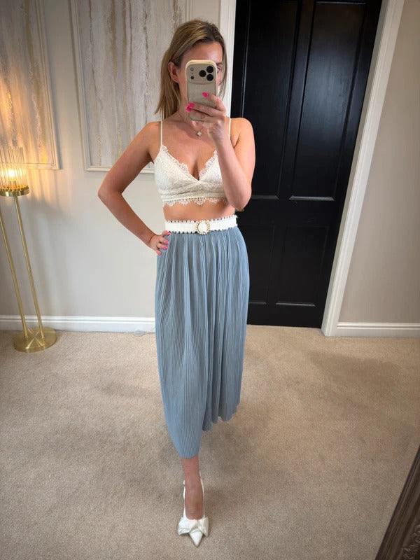 Zara Dusky Blue Pleated Culottes Medium
