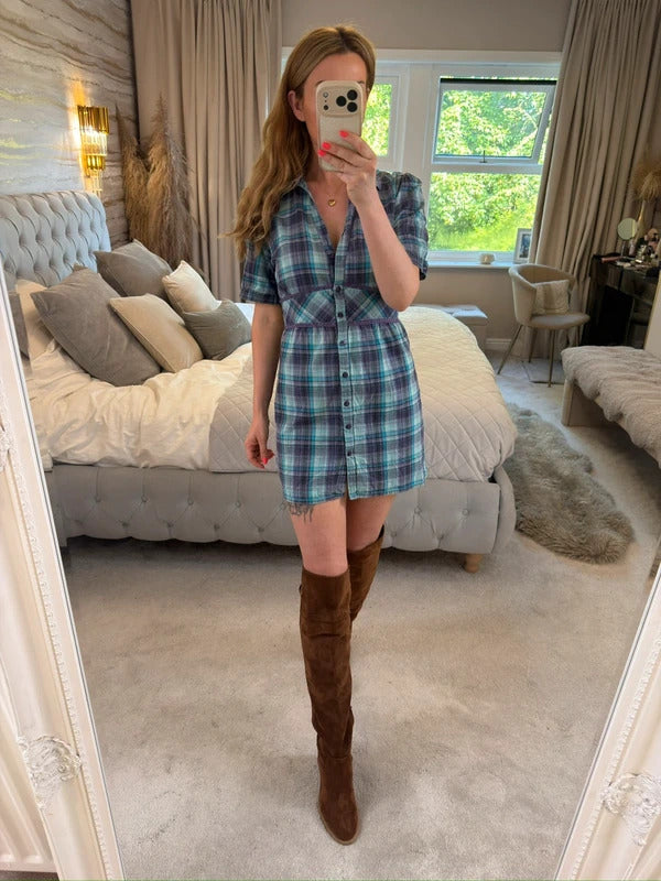 Vintage Cherokee Blue & Purple Check Tunic 14