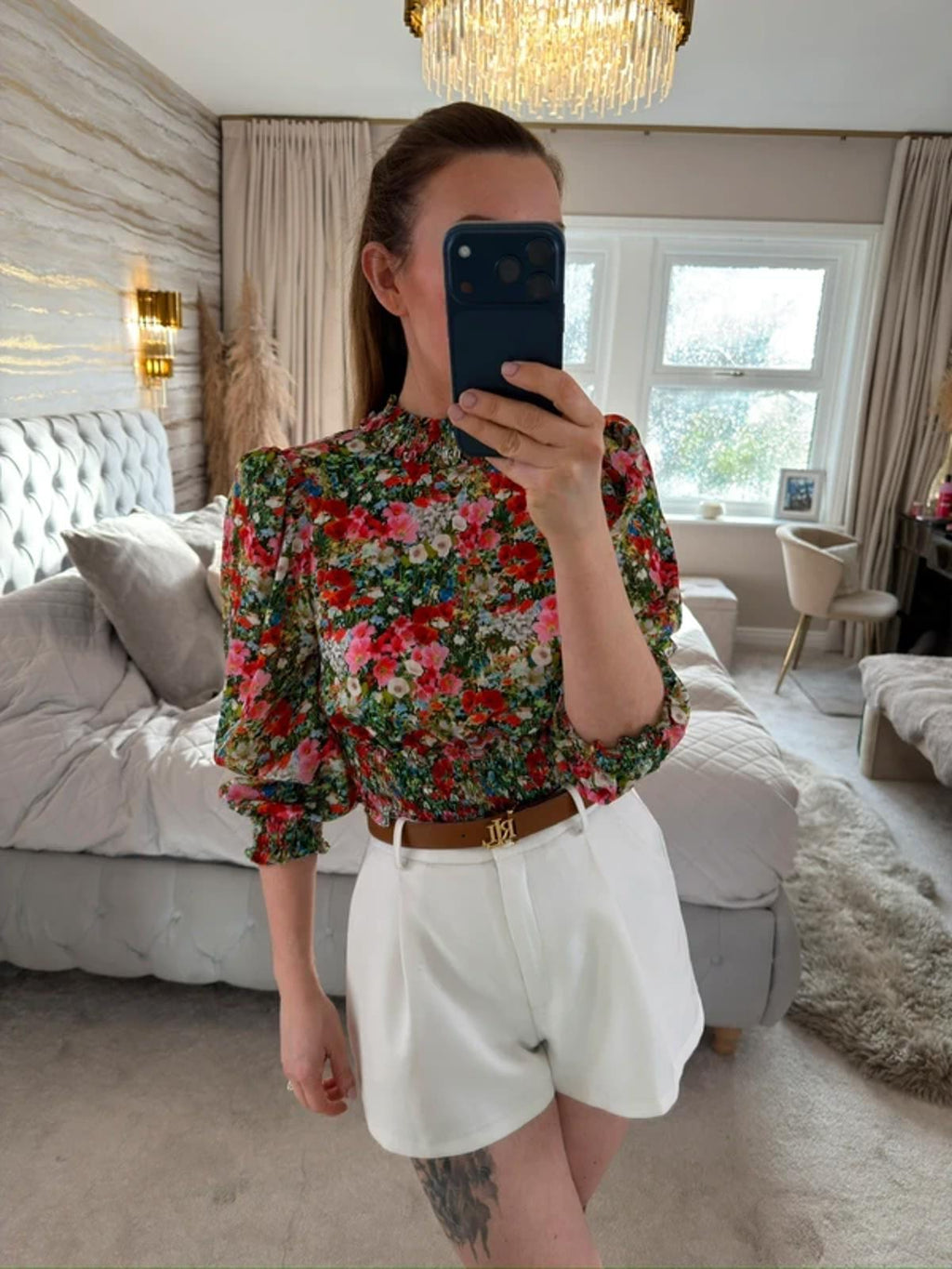 Zara Satin Floral Puff Sleeve Blouse XS