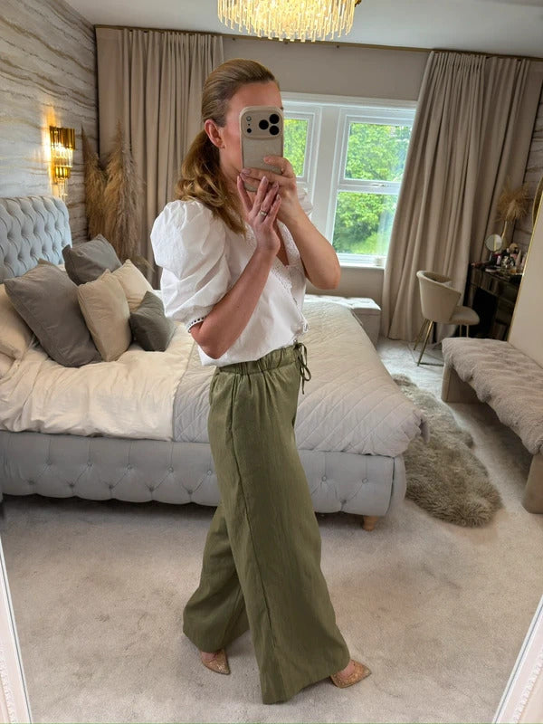 Zara Metallic Green Wide Leg Trouser Small