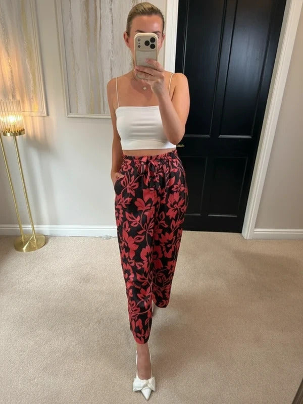 Zara Red Wide Leg Cropped Trousers Small