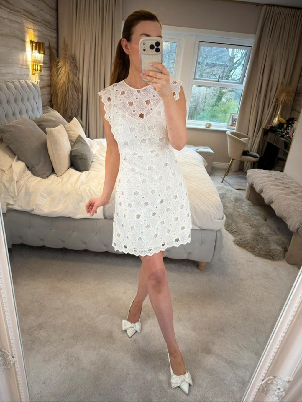 Zara White Lace Star Mini Dress Small