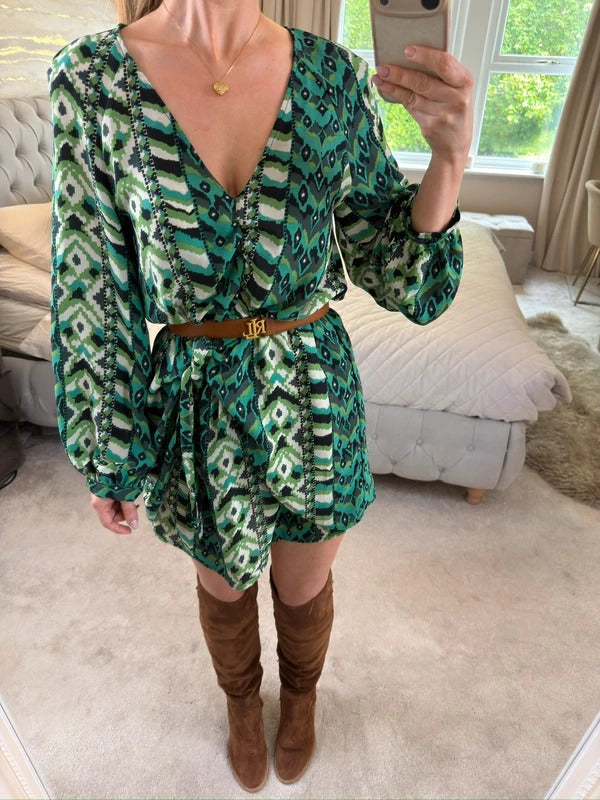 Zara Green Tie Side Mini Dress Small
