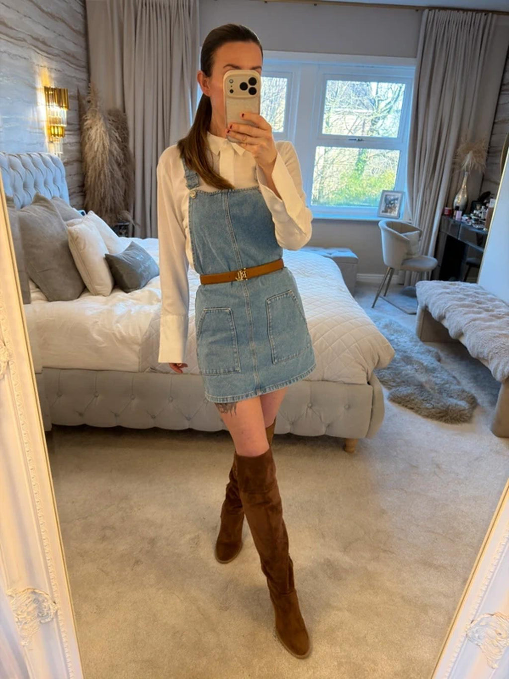 Topshop Light Denim Pinafore Mini Dress 6