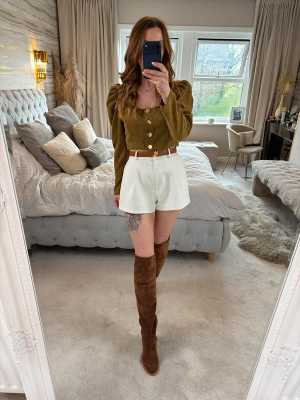 Zara Brown Corduroy Puff Sleeve Top Medium