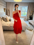 BNWT Mango Red Asymmetrical Frill Midi Dress Medium