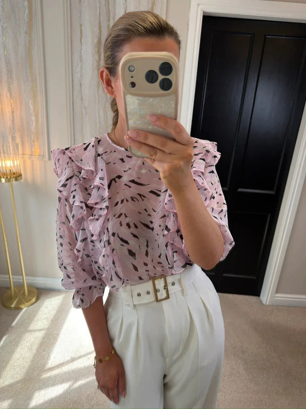 River Island Light Pink Frill Sheer Blouse 10