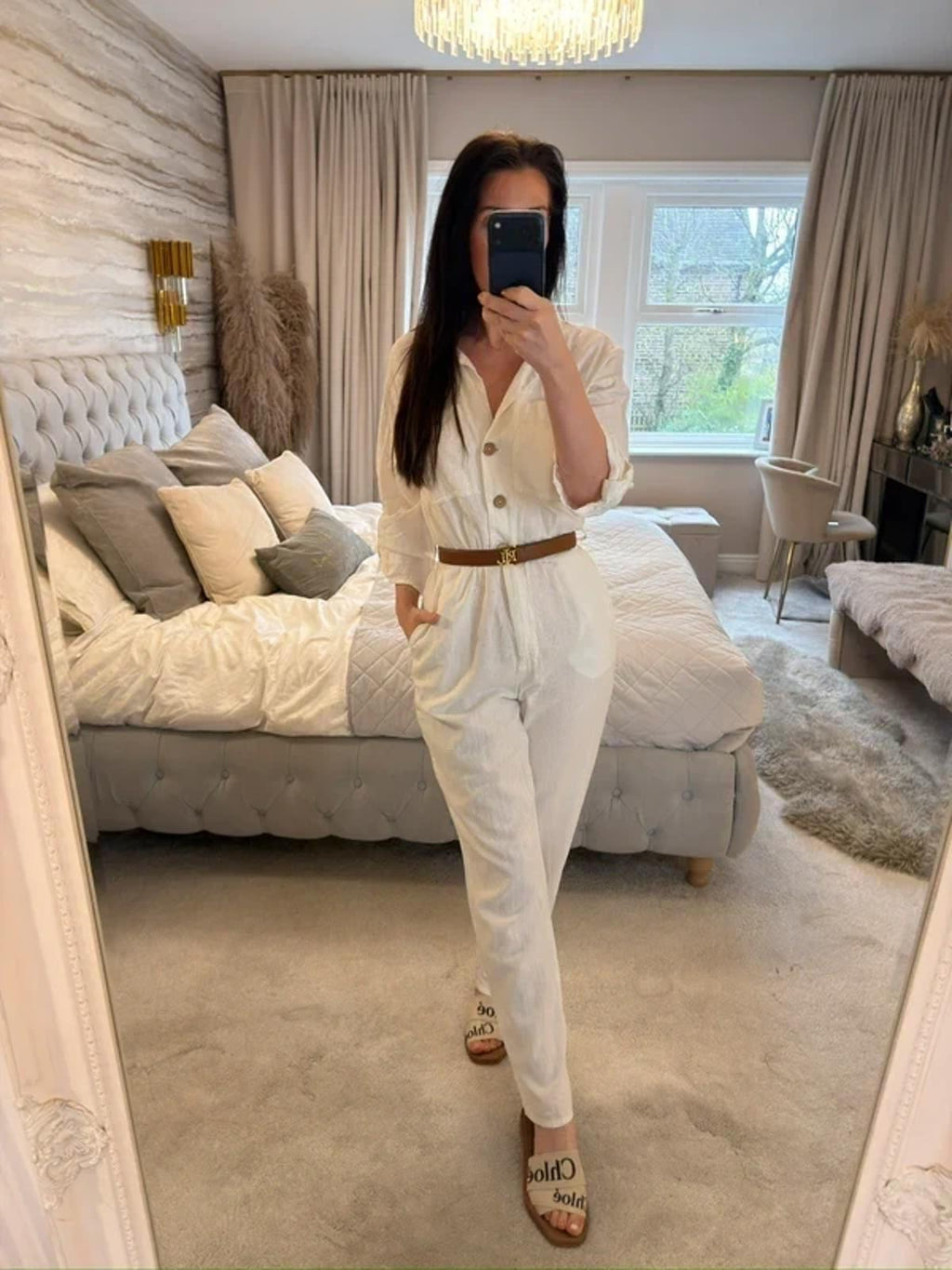 Zara White Linen Mix Jumpsuit XS