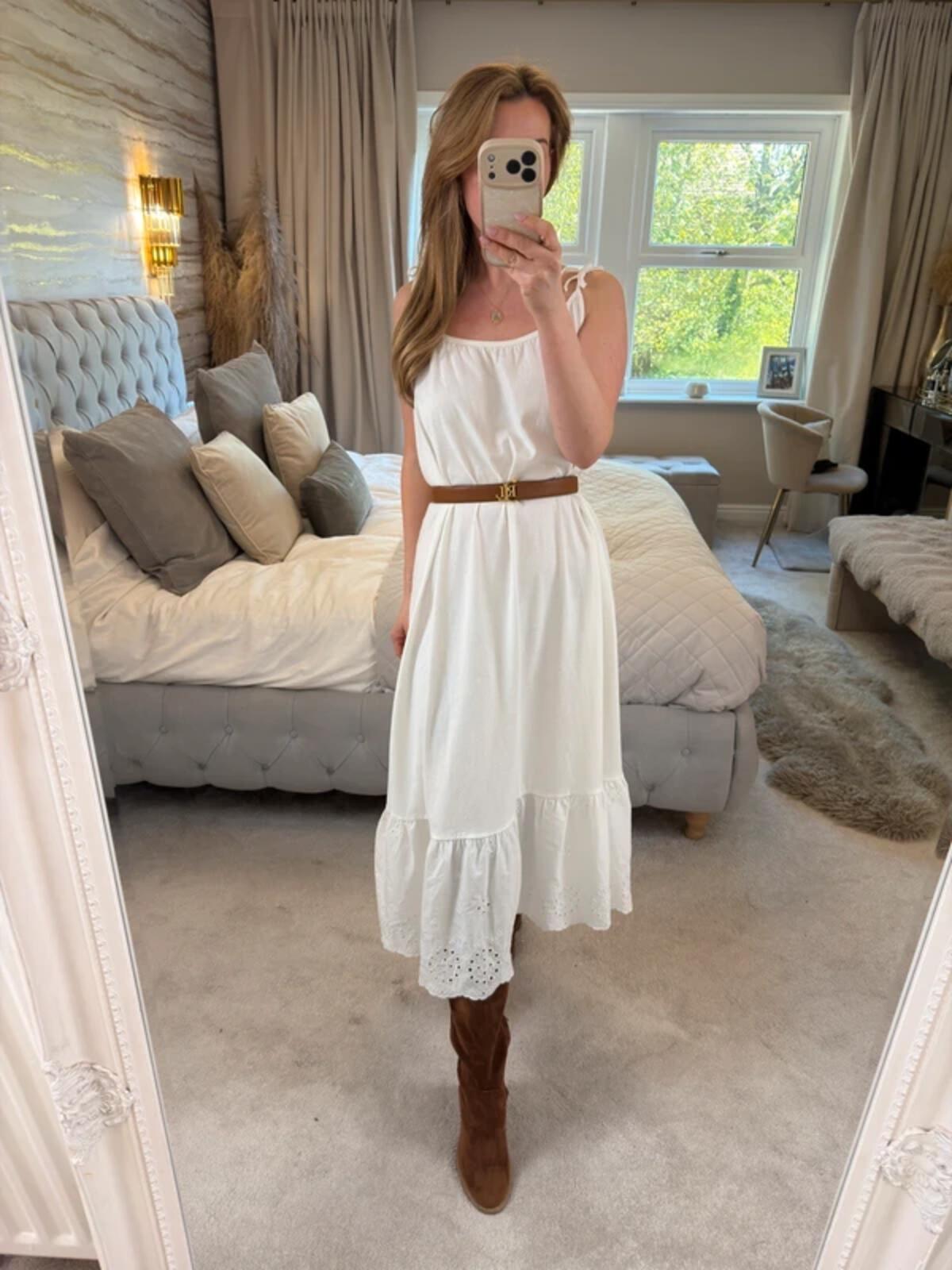 BNWT Next White 100% Cotton Broderie Anglaise Midi Dress 12