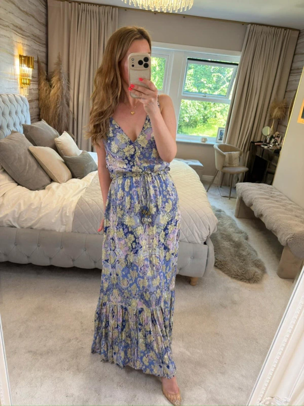 River Island Lilac & Gold Boho Tassel Maxi Dress 8