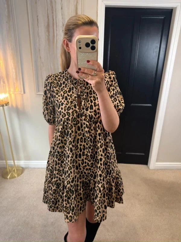 Primark Brown Animal Print Smock Dress Small