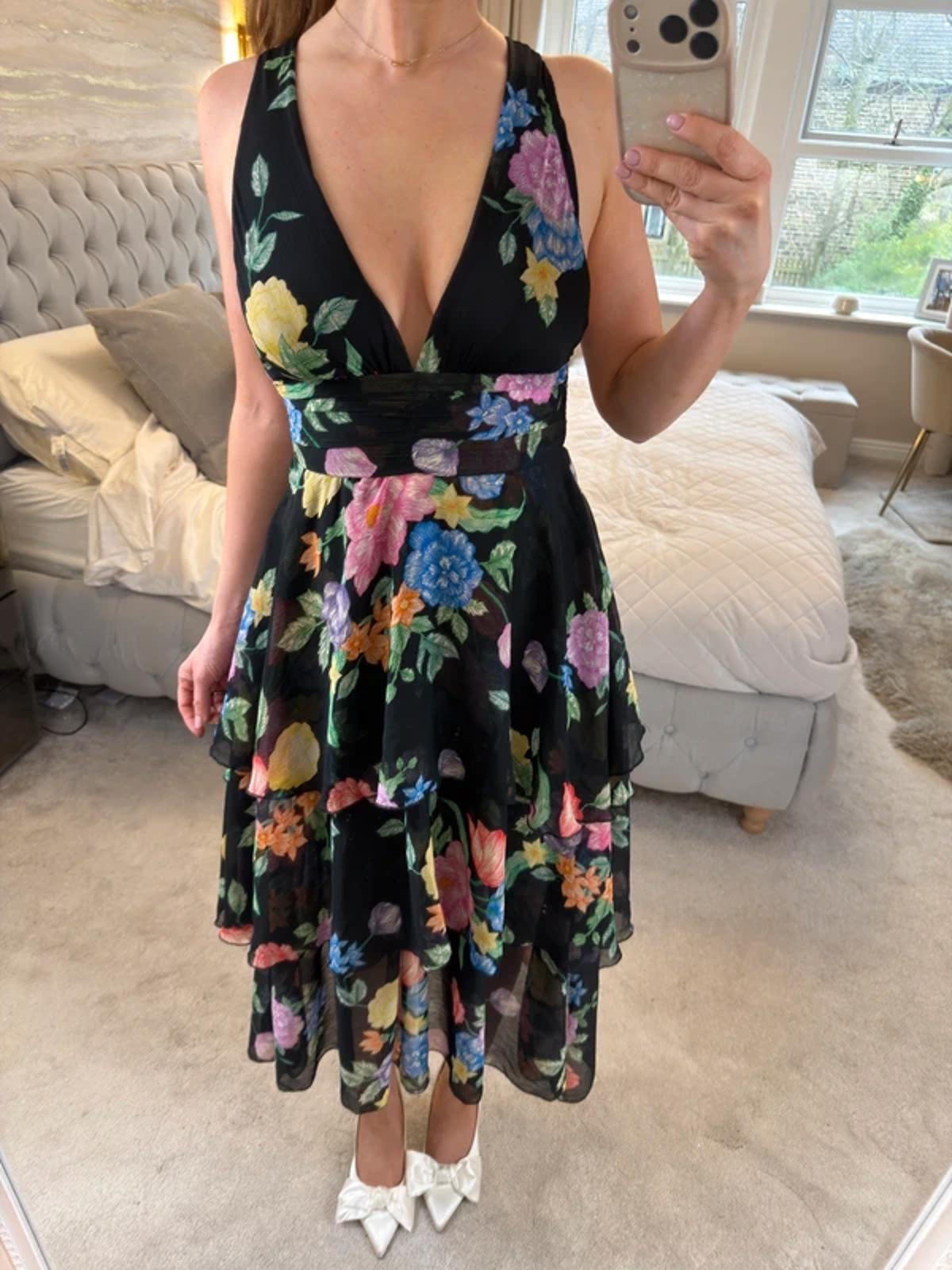BNWT Topshop Black Ruffle Tiered Floral Dress 6/8