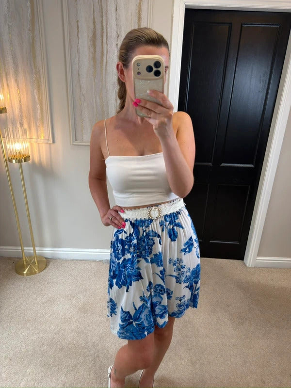 Cath Kidston White & Blue Floral Skirt Small