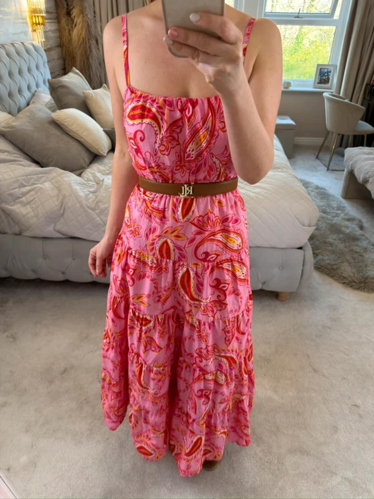 ⭐ Next Pink & Yellow Paisley Midi Dress Petite 10
